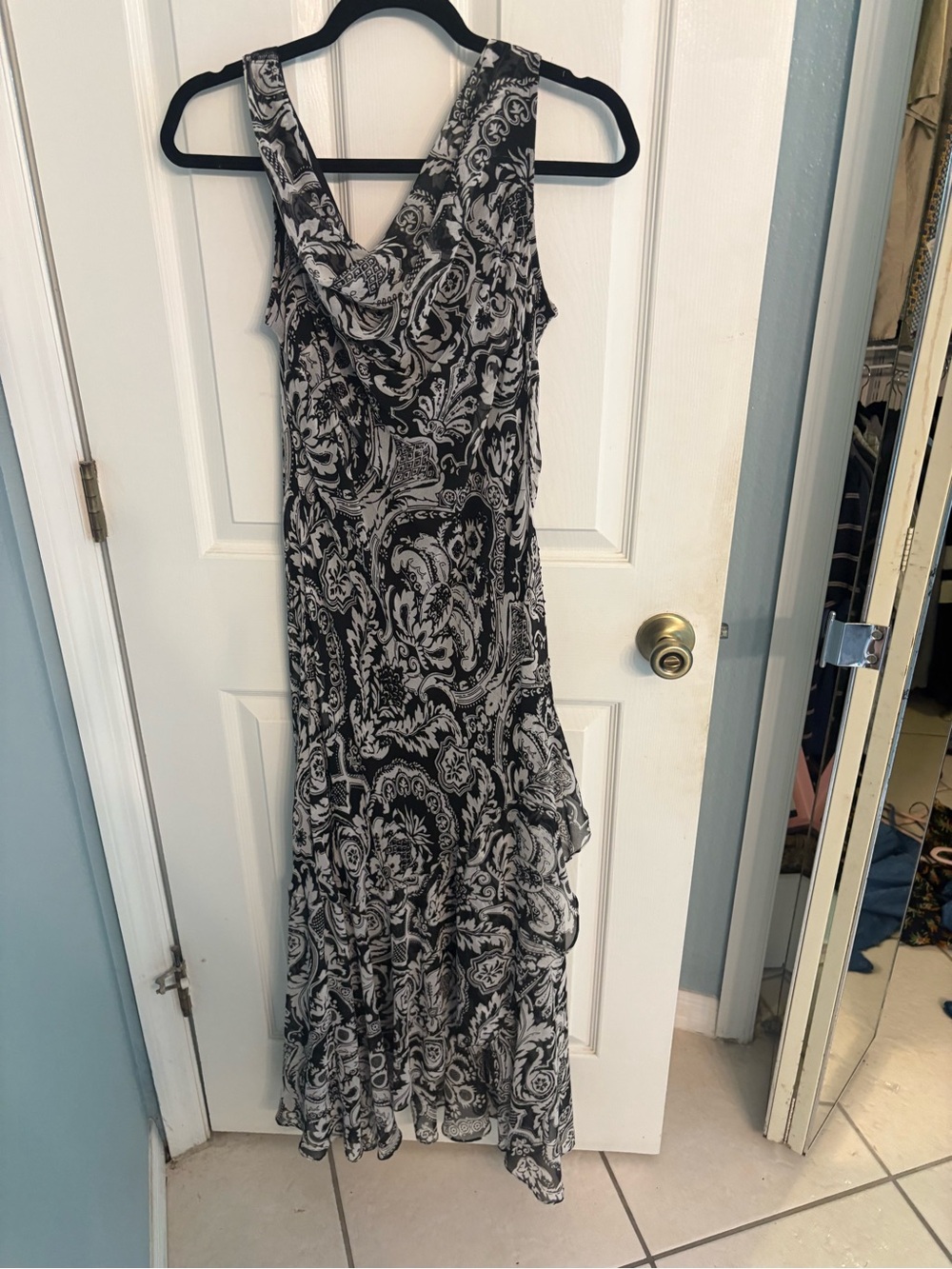 Eva Blue Black White Paisley Maxi Dress Size 12